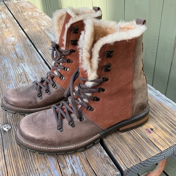 Men\'s Brown Luxe De Leon Tierra Combat Boots Brown Leather Faux Fur Lined Size14 main image 8